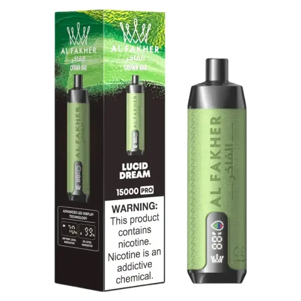 AL FAKHER CROWN BAR 15K(15000) Puffs 2% 5% Nicotine 20 ML of E-liquid Battery and Ejuice Display Battery Rechargeable (Type-C) Disposable Vape 14 AL Fakher Crown Bar 15K Pro 15000 Puffs 2% 5% Nicotine 18 ML of E-liquid Battery and Ejuice Display Battery Rechargeable (Type-C) Disposable Vape