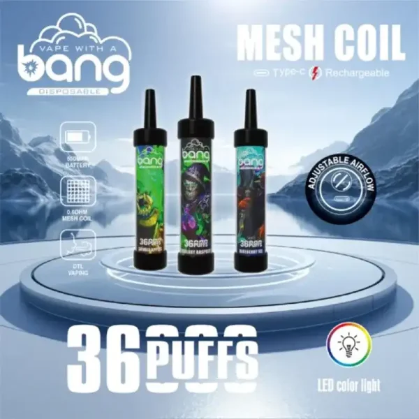 Bang 36K (36000) Puffs DTL LED Color Light 40ml E-liquid Type-C Charging 0% 2% 3% 5% Nicotine Disposable Vape Pen 1 Bang 36K (36000) Puffs DTL LED Color Light 40ml E-liquid Type-C Charging 0% 2% 3% 5% Nicotine Disposable Vape Pen vape-site.com