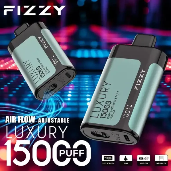 Fizzy Luxury 15K (15000) Puffs 22ML E-liquid Mesh Coil LCD Screen Adjustable Air Flow 15flavors 650mAh Rechargeable Battery 2% 5% Nicotine Disposable Vape 6 Fizzy Luxury 15K (15000) Puffs 22ML E-liquid Mesh Coil LCD Screen Adjustable Air Flow 15flavors 650mAh Rechargeable Battery 2% 5% Nicotine Disposable Vape