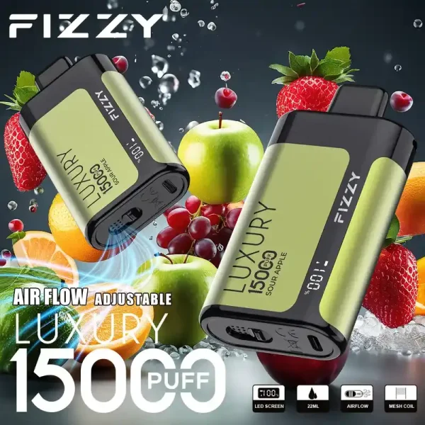 Fizzy Luxury 15K (15000) Puffs 22ML E-liquid Mesh Coil LCD Screen Adjustable Air Flow 15flavors 650mAh Rechargeable Battery 2% 5% Nicotine Disposable Vape 13 Fizzy Luxury 15K (15000) Puffs 22ML E-liquid Mesh Coil LCD Screen Adjustable Air Flow 15flavors 650mAh Rechargeable Battery 2% 5% Nicotine Disposable Vape