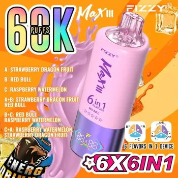Home 22 Fizzy Max III 6in1 60K (60000) Puffs LCD Display 60ml E-liquid 850 mAh Battery 2% 5% Nicotine 10 Flavors Disposable Vape