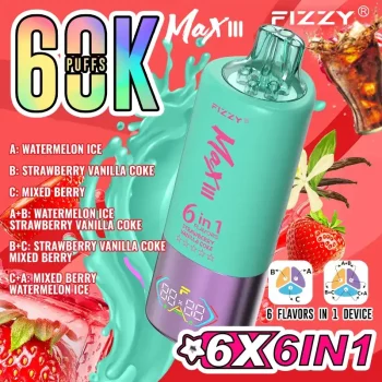 Home 20 Fizzy Max III 6in1 60K (60000) Puffs LCD Display 60ml E-liquid 850 mAh Battery 2% 5% Nicotine 10 Flavors Disposable Vape