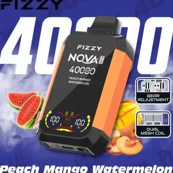 Fizzy Nova Plus 40K (40000) Puffs Peach Mango Watermelon – Premium Arctic Fruit Disposable Vape 1 Fizzy-Nova-Plus-40K-40000-Puffs-Disposable-Vape