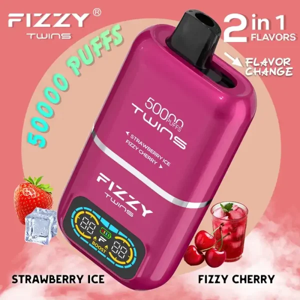 Fizzy Twins Dual Flavor 50K (50000) Puffs Strawberry Ice Fizzy Cherry Disposable Vape 1 Fizzy Twins 50K (50000) Puffs Dual Flavors 50ML E-liquid Mesh Coil 850 mAh Battery 2% 5% Nicotine LCD Screen Disposable Vape – A New Era in Vaping Innovation