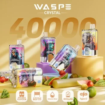 Home 21 WASPE Crystal Double Flavors 40K (40000) Puffs 32mL E-liquid 0% 2% 5% Nicotine Smart LED Display Type-C Charging Disposable Vape