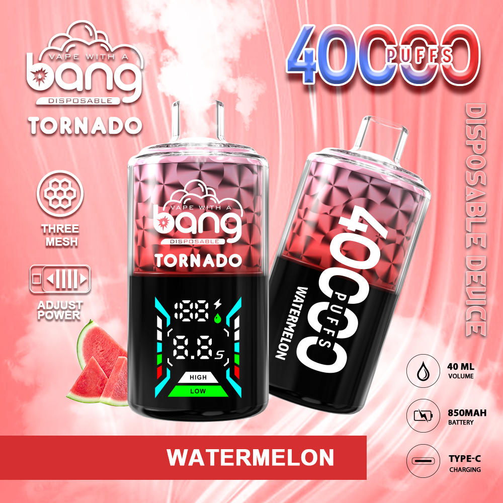 vape-site.com Bang Tornado 40K(40000) Puffs Large Smoke DTL Smart LED Display 0% 2% 3% 5% Nicotine 40mL E-liquid Disposable Vape