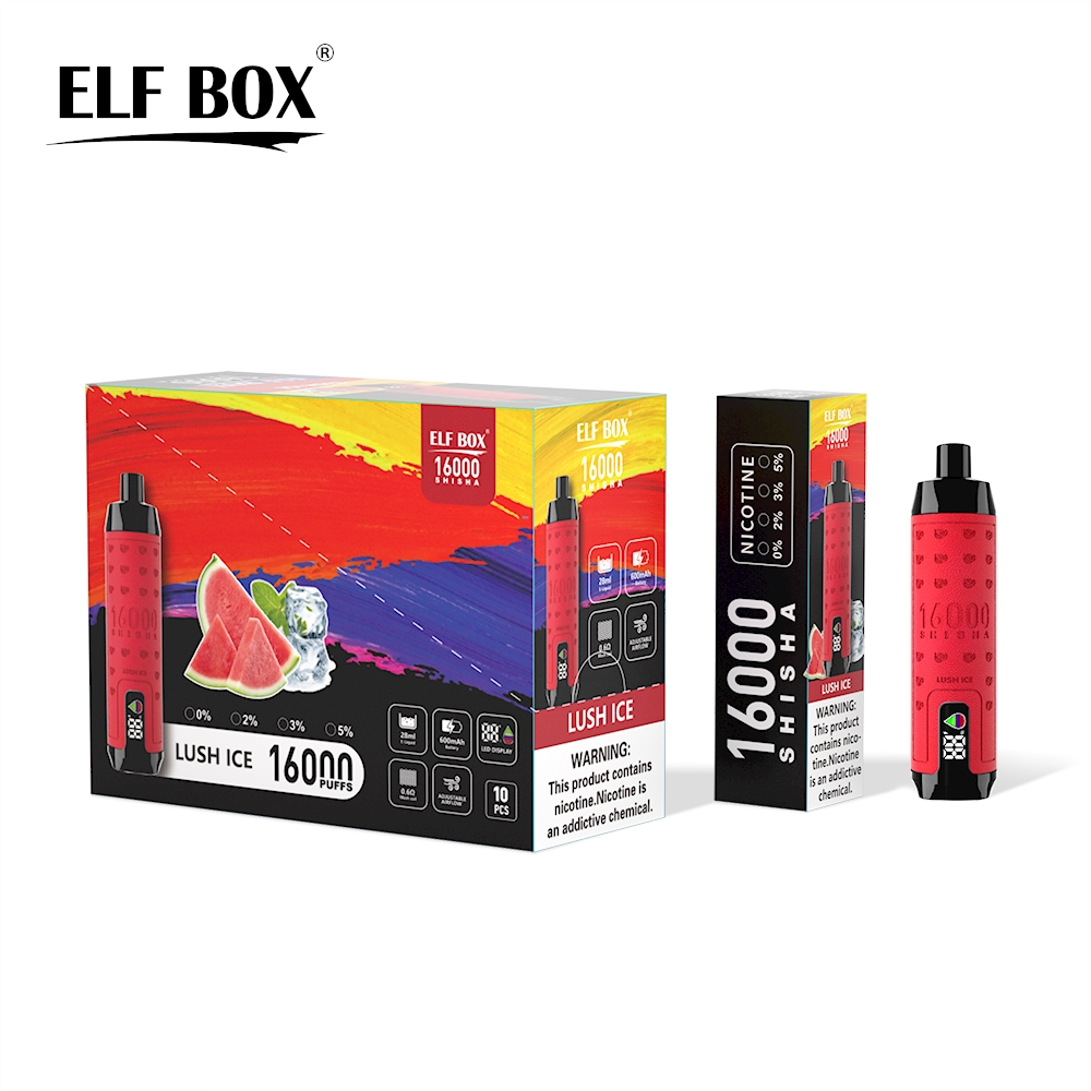 vape-site.com ELF BOX SHISHA 16000(16K) Puffs 28ml e-liquid 0% 2% 3% 5% Nicotine LED Display Type-C rechargeable Leather Disposable Vape Pen