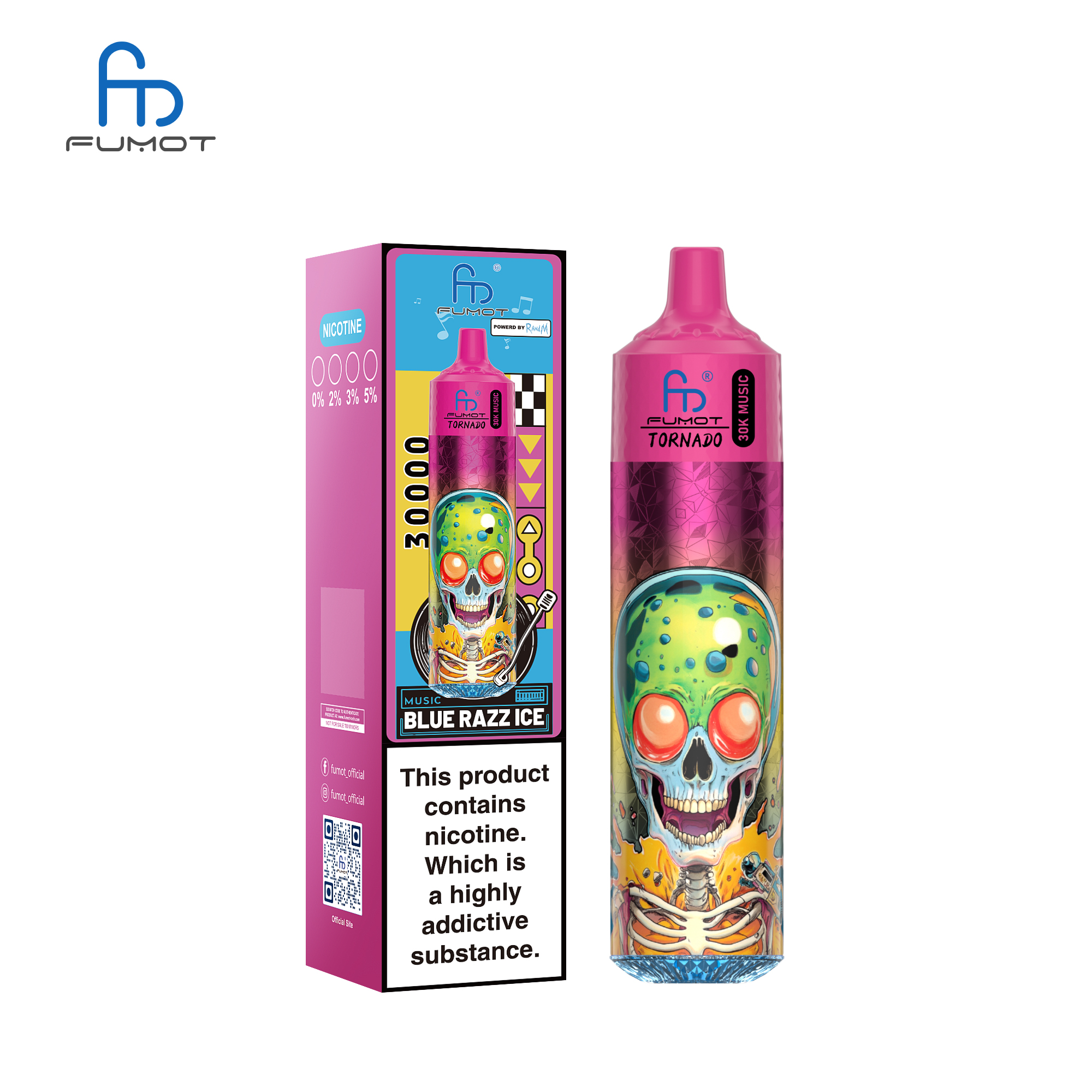 vape-site.com RANDM Fumot Tornado 30K(300000) Puffs Music Lighting 2% 5% Nicotine Type-C Charging 30mL of E-liquid Disposable Vape