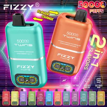 FIZZY TWINS 50K(50000) Puffs Dual flavors 50ML of e-liquid mesh coil 850mAh battery 2%/5% nicotine LCD Screen Disposable Vape