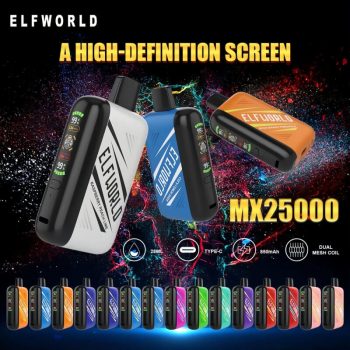 Elfworld mx25000 Puffs nicotine strengths: 0%, 2%, 3%, and 5% 3D LCD screen Display Disposable Vape