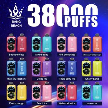 Bang Beach 38K(38000) Puffs Fingerprint LED Display 0% 2% 3% 5% Nicotine 38 ml E-liquid Disposable Vape